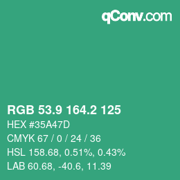 カラーコード: RGB 53.9 164.2 125 | qconv.com