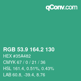 カラーコード: RGB 53.9 164.2 130 | qconv.com