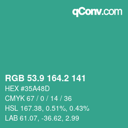 カラーコード: RGB 53.9 164.2 141 | qconv.com