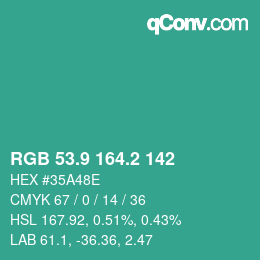 カラーコード: RGB 53.9 164.2 142 | qconv.com