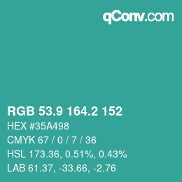 カラーコード: RGB 53.9 164.2 152 | qconv.com