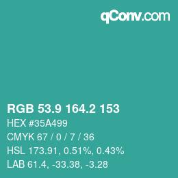 カラーコード: RGB 53.9 164.2 153 | qconv.com