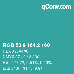 Color code: RGB 53.9 164.2 160 | qconv.com