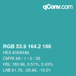 カラーコード: RGB 53.9 164.2 166 | qconv.com