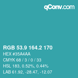 Color code: RGB 53.9 164.2 170 | qconv.com
