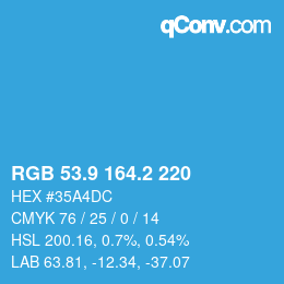 Color code: RGB 53.9 164.2 220 | qconv.com