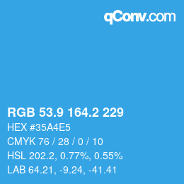 Color code: RGB 53.9 164.2 229 | qconv.com