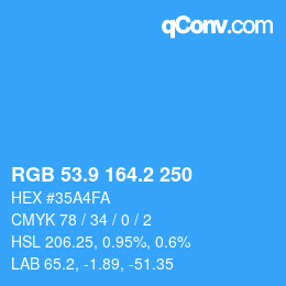 Color code: RGB 53.9 164.2 250 | qconv.com