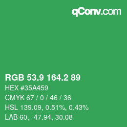 カラーコード: RGB 53.9 164.2 89 | qconv.com