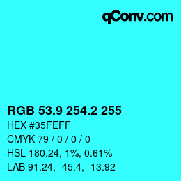 カラーコード: RGB 53.9 254.2 255 | qconv.com