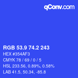 カラーコード: RGB 53.9 74.2 243 | qconv.com
