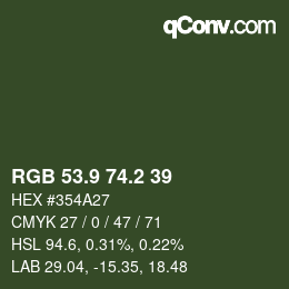 Color code: RGB 53.9 74.2 39 | qconv.com