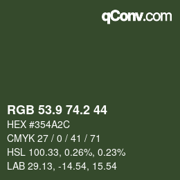 Color code: RGB 53.9 74.2 44 | qconv.com