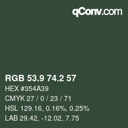 Color code: RGB 53.9 74.2 57 | qconv.com