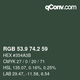 Color code: RGB 53.9 74.2 59 | qconv.com