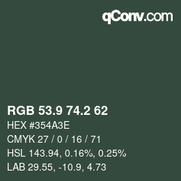 Color code: RGB 53.9 74.2 62 | qconv.com