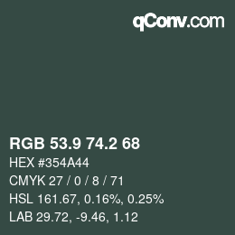 Color code: RGB 53.9 74.2 68 | qconv.com