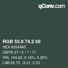 Color code: RGB 53.9 74.2 69 | qconv.com