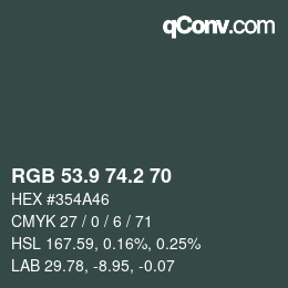 Color code: RGB 53.9 74.2 70 | qconv.com