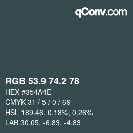 Color code: RGB 53.9 74.2 78 | qconv.com