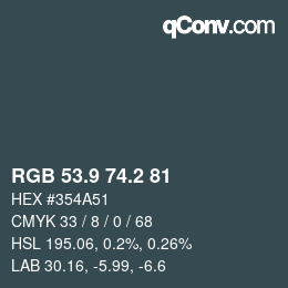 Color code: RGB 53.9 74.2 81 | qconv.com
