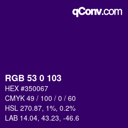 Color code: RGB 53 0 103 | qconv.com