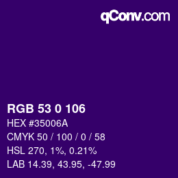 颜色代码: RGB 53 0 106 | qconv.com