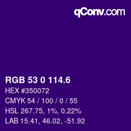 カラーコード: RGB 53 0 114.6 | qconv.com