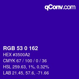 Color code: RGB 53 0 162 | qconv.com