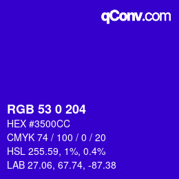 颜色代码: RGB 53 0 204 | qconv.com