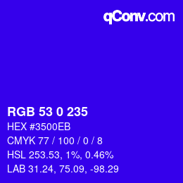 Farbcode: RGB 53 0 235 | qconv.com