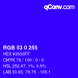 Color code: RGB 53 0 255 | qconv.com