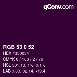 カラーコード: RGB 53 0 52 | qconv.com