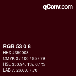 Color code: RGB 53 0 8 | qconv.com