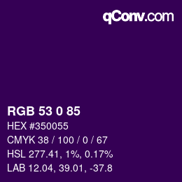 Farbcode: RGB 53 0 85 | qconv.com
