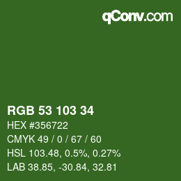 Color code: RGB 53 103 34 | qconv.com