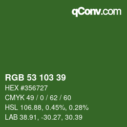 Color code: RGB 53 103 39 | qconv.com