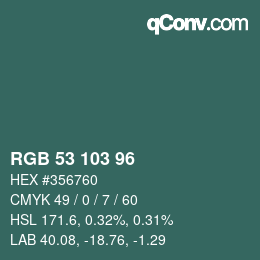 Color code: RGB 53 103 96 | qconv.com