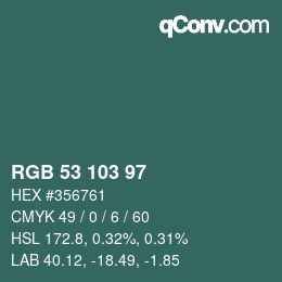 Color code: RGB 53 103 97 | qconv.com