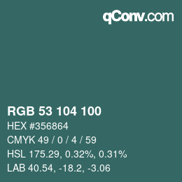 Color code: RGB 53 104 100 | qconv.com