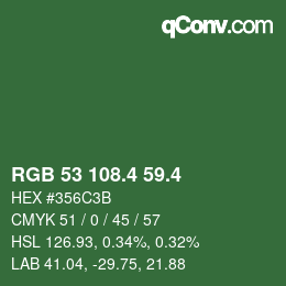 カラーコード: RGB 53 108.4 59.4 | qconv.com