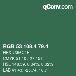 カラーコード: RGB 53 108.4 79.4 | qconv.com