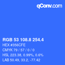 カラーコード: RGB 53 108.8 254.4 | qconv.com