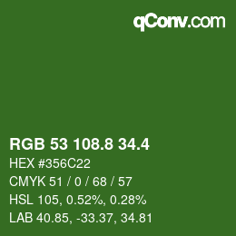 カラーコード: RGB 53 108.8 34.4 | qconv.com