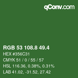 カラーコード: RGB 53 108.8 49.4 | qconv.com