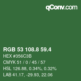 カラーコード: RGB 53 108.8 59.4 | qconv.com