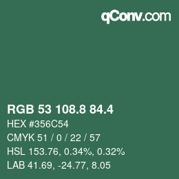 カラーコード: RGB 53 108.8 84.4 | qconv.com