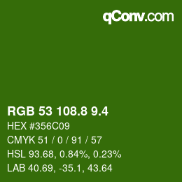 カラーコード: RGB 53 108.8 9.4 | qconv.com