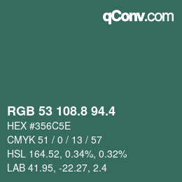 カラーコード: RGB 53 108.8 94.4 | qconv.com