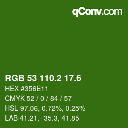 カラーコード: RGB 53 110.2 17.6 | qconv.com